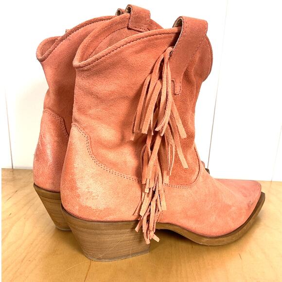 Sundance Dove Canyon Short Fringe Suede Leather Dusty Rose Heeled Western Boot - Picture 3 of 10